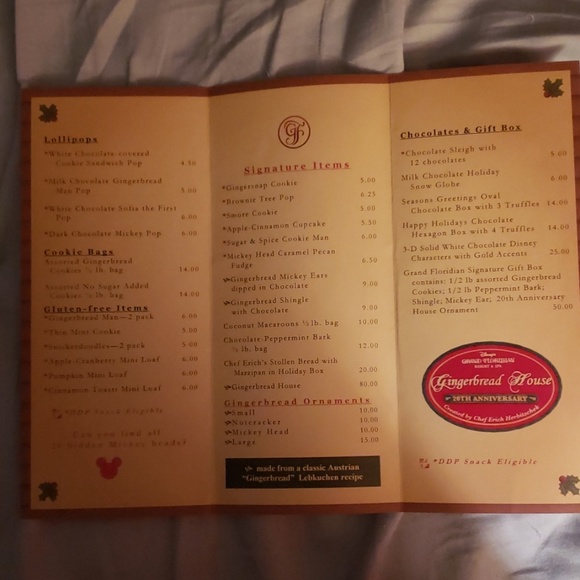Grand Floridian 2018 Gingerbread House Menu - Picture 3 of 3